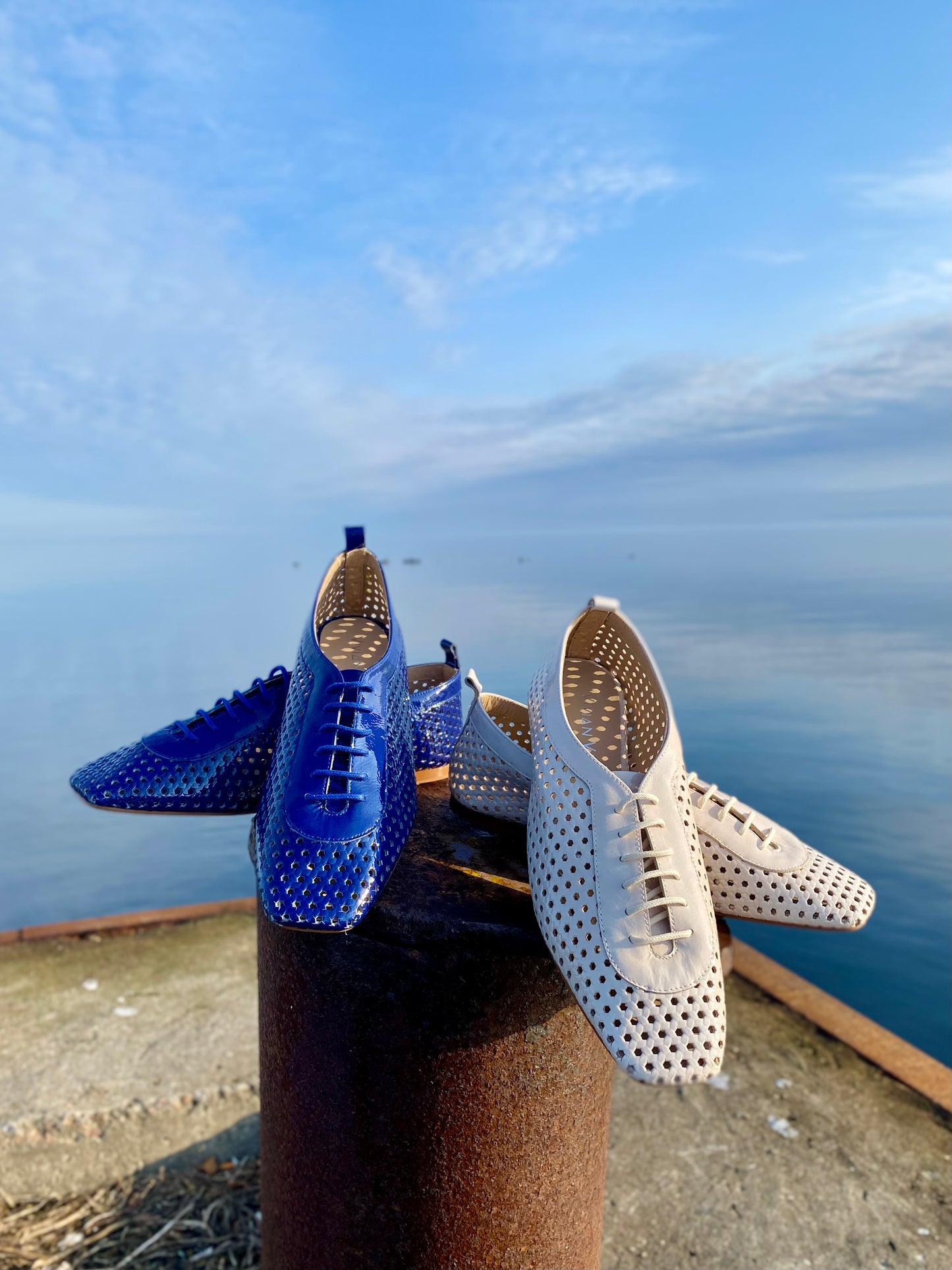 Navy Perforated Patent Leather Lace-ups