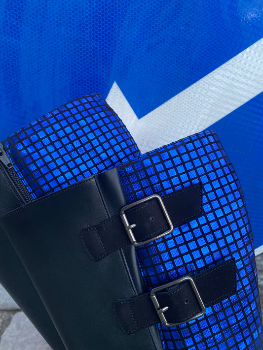Indigo Blue Squares Long Boots