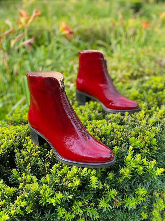 Cherry Top-Zip Ankle Boots