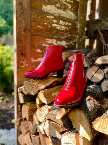 Poppy Red Top-Zip Ankle Boots