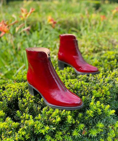 Cherry Top-Zip Ankle Boots